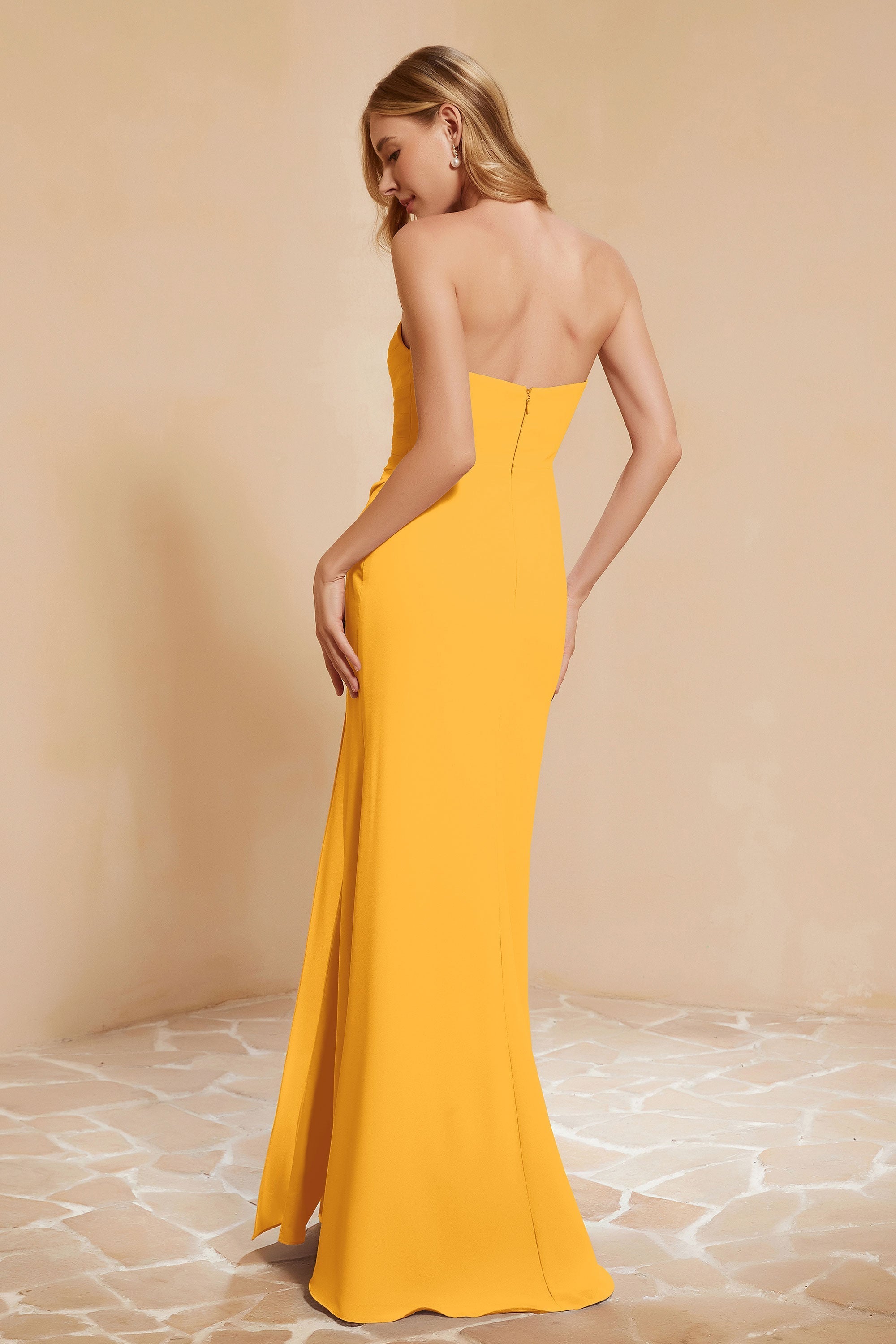 Chiffon Bridesmaid Dress Floor Length Sweetheart Formal Evening Dresses Gowns with Slit
