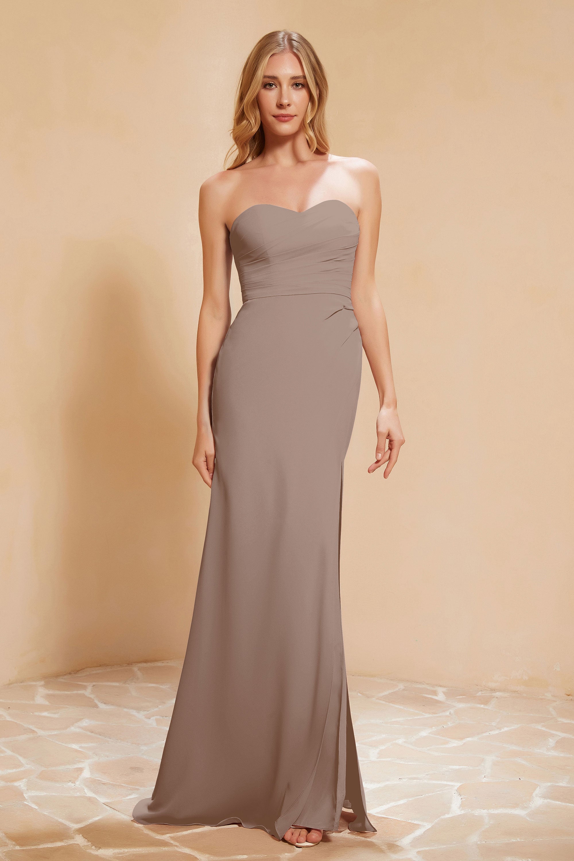 Chiffon Bridesmaid Dress Floor Length Sweetheart Formal Evening Dresses Gowns with Slit