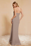 Chiffon Bridesmaid Dress Floor Length Sweetheart Formal Evening Dresses Gowns with Slit