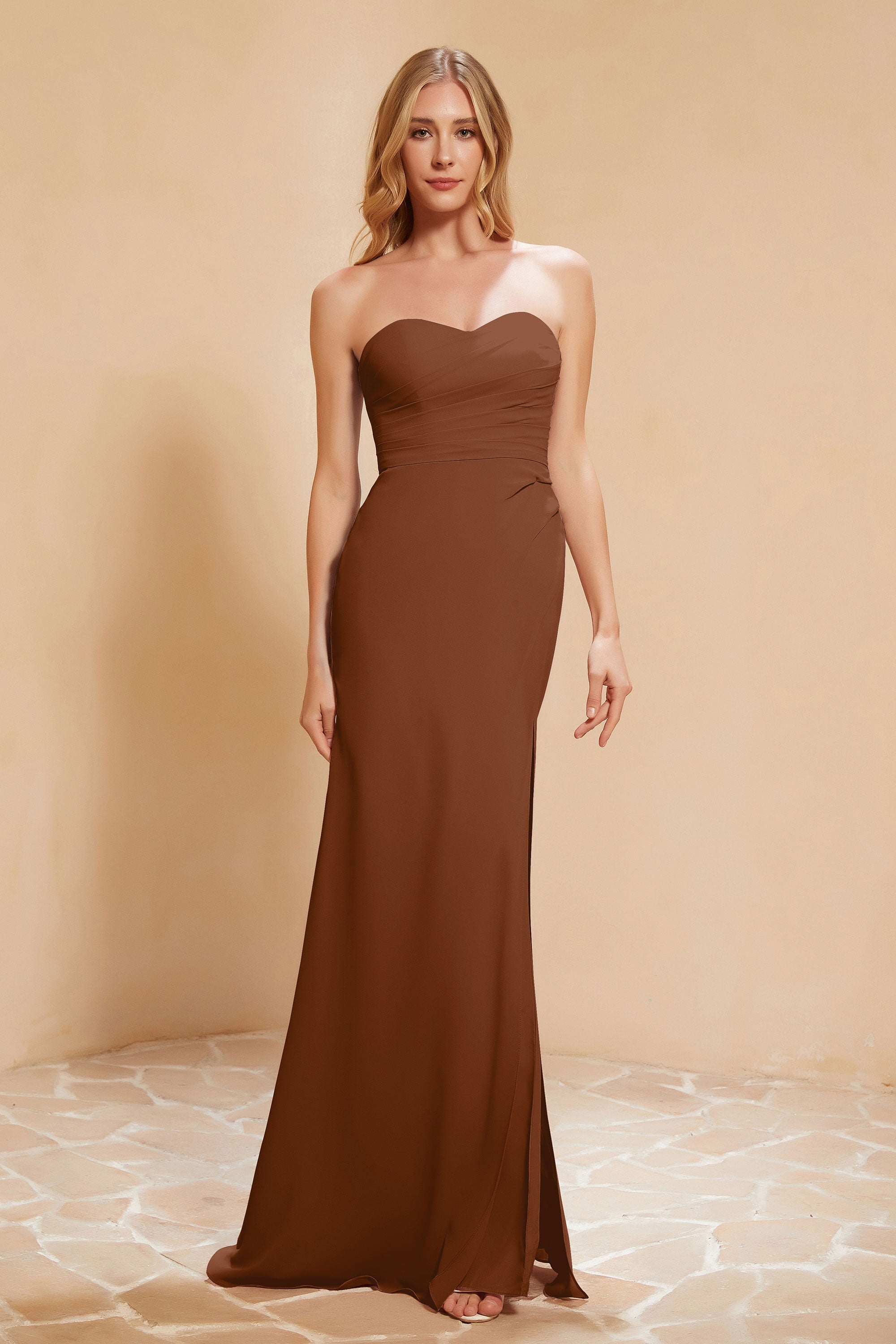 Chiffon Bridesmaid Dress Floor Length Sweetheart Formal Evening Dresses Gowns with Slit