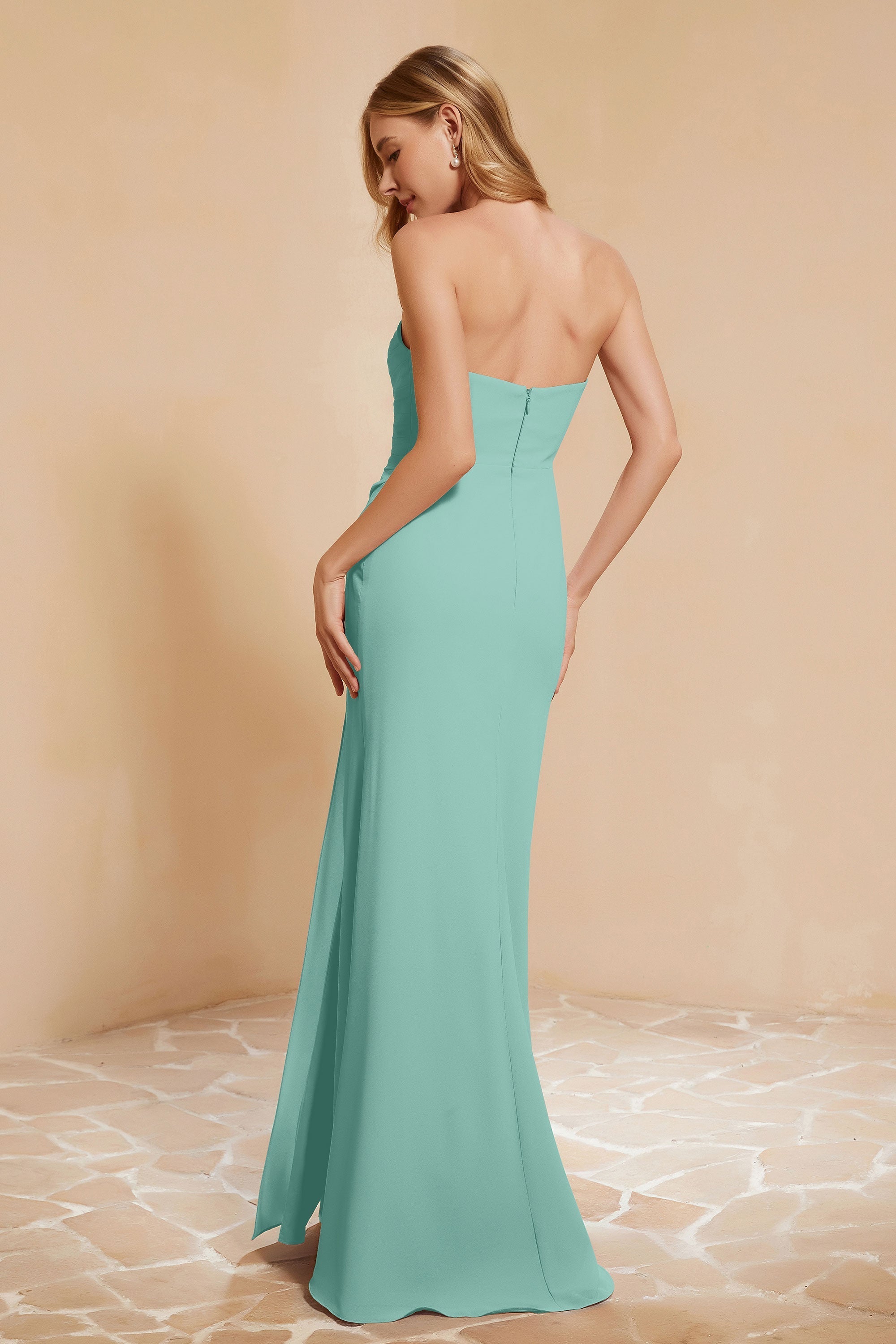 Chiffon Bridesmaid Dress Floor Length Sweetheart Formal Evening Dresses Gowns with Slit
