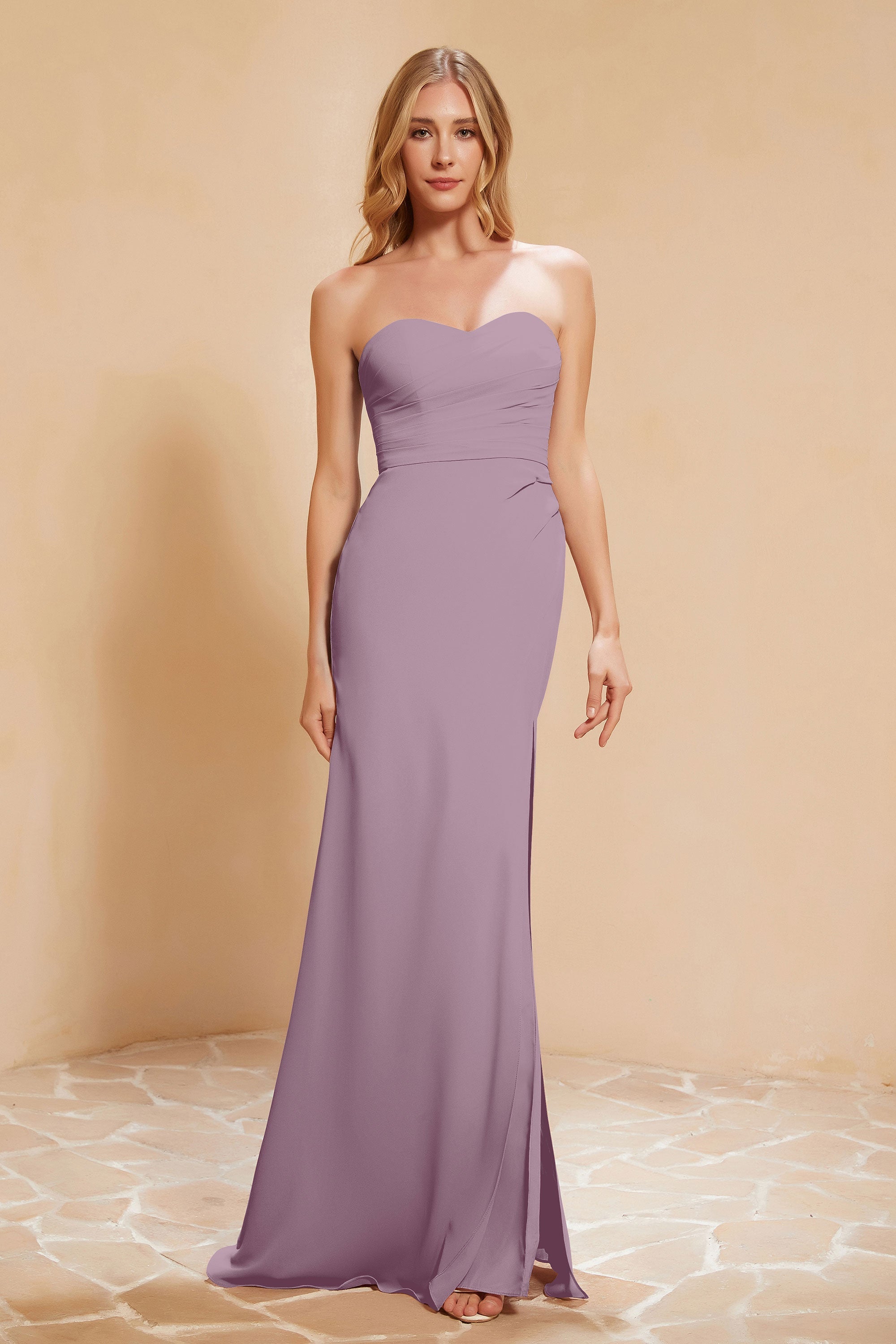 Chiffon Bridesmaid Dress Floor Length Sweetheart Formal Evening Dresses Gowns with Slit