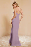 Chiffon Bridesmaid Dress Floor Length Sweetheart Formal Evening Dresses Gowns with Slit