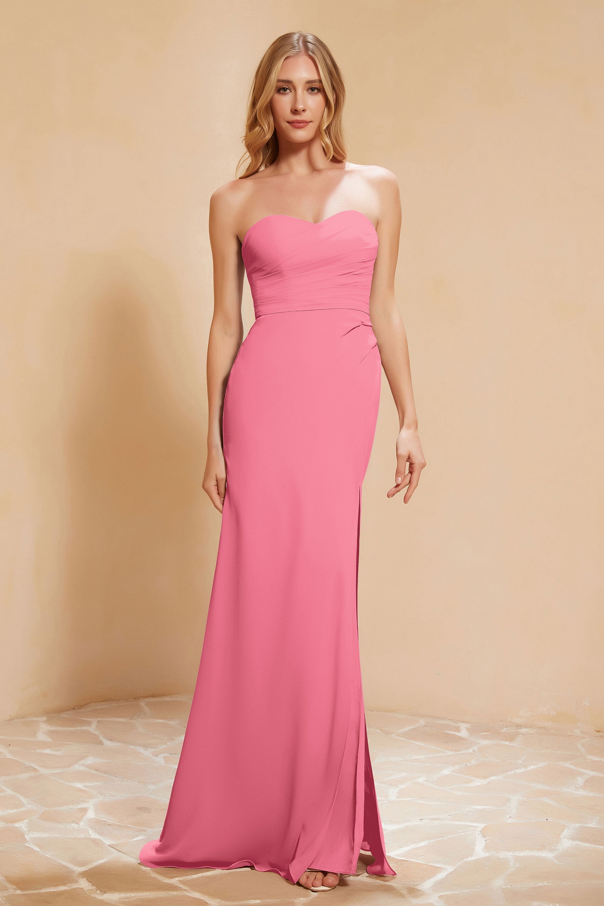 Chiffon Bridesmaid Dress Floor Length Sweetheart Formal Evening Dresses Gowns with Slit