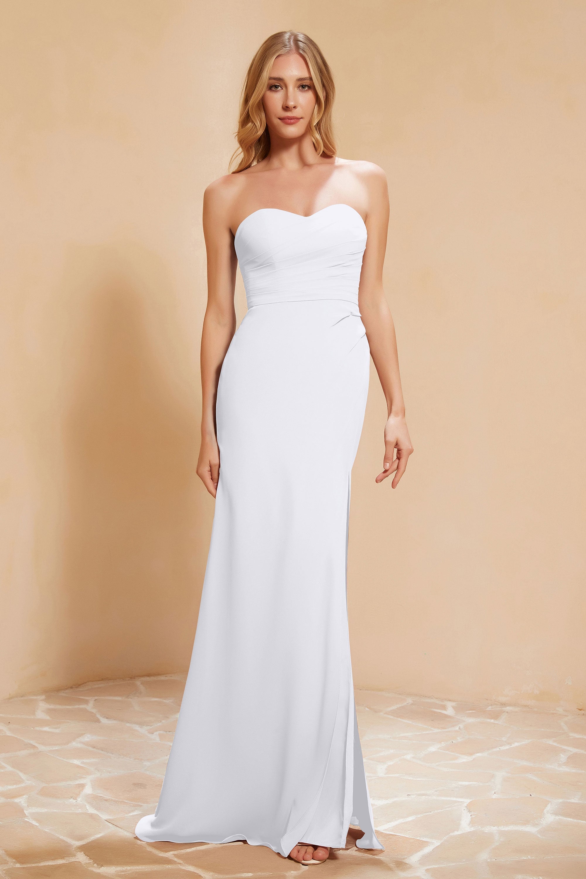 Chiffon Bridesmaid Dress Floor Length Sweetheart Formal Evening Dresses Gowns with Slit