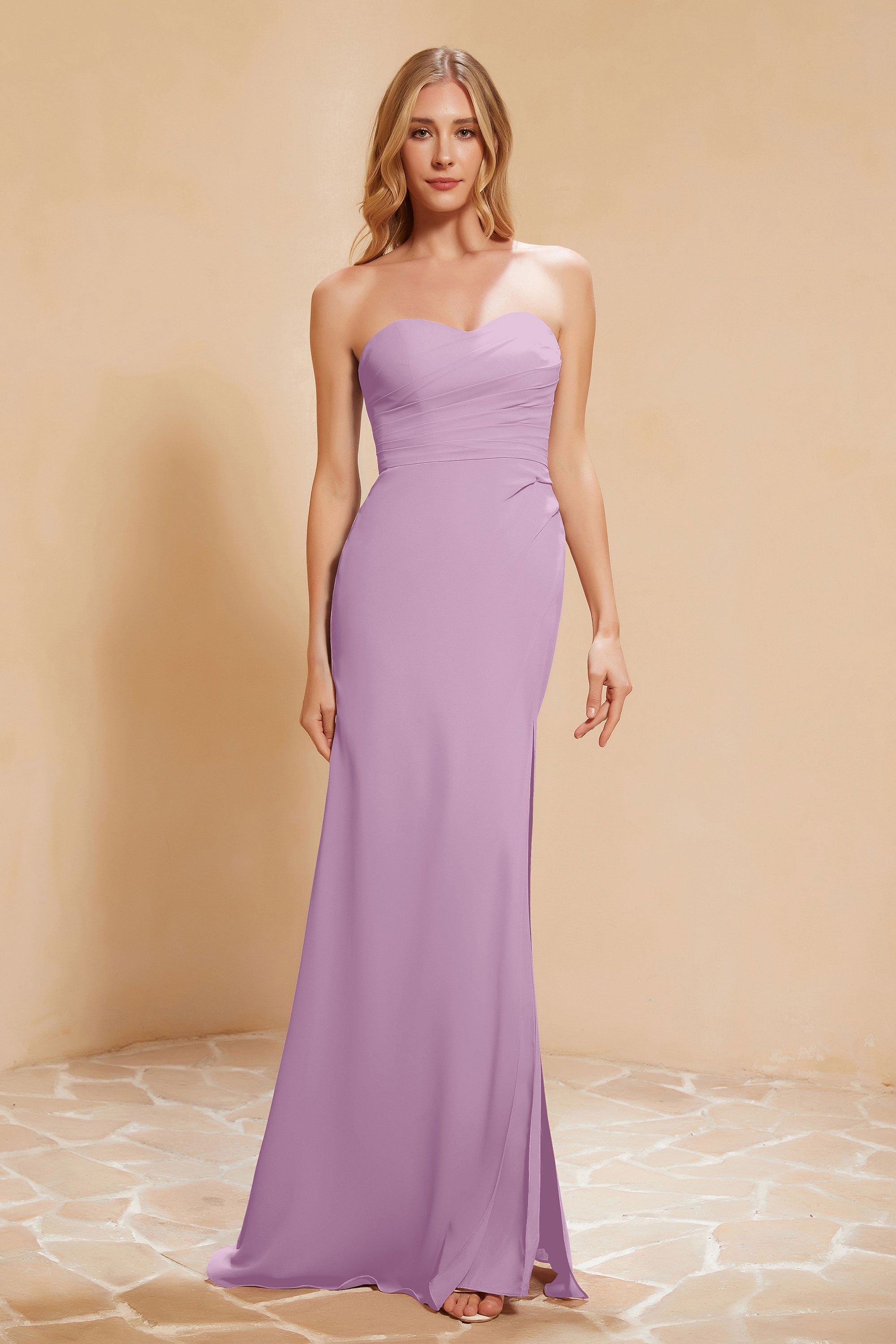 Chiffon Bridesmaid Dress Floor Length Sweetheart Formal Evening Dresses Gowns with Slit