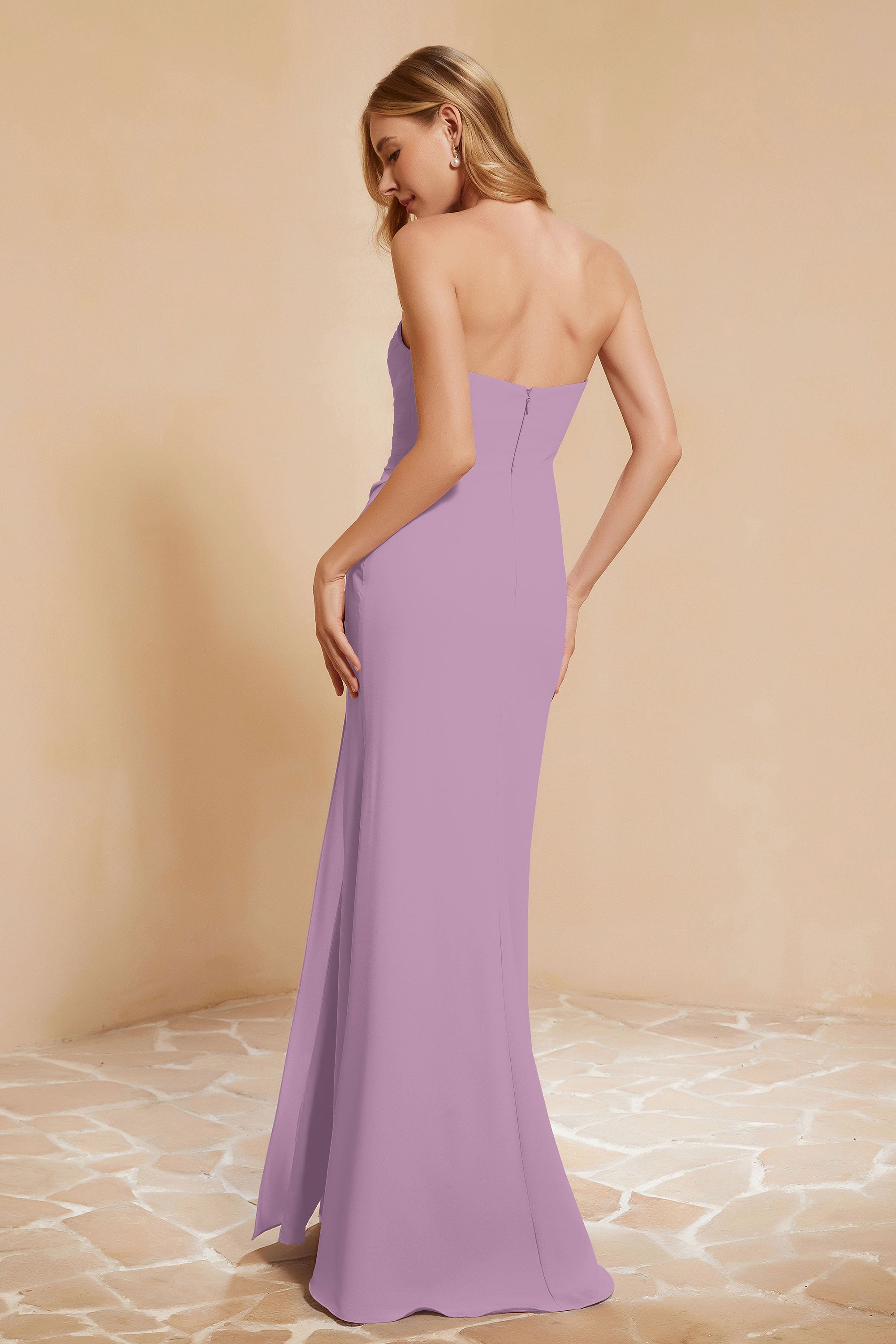 Chiffon Bridesmaid Dress Floor Length Sweetheart Formal Evening Dresses Gowns with Slit