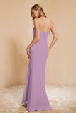 Chiffon Bridesmaid Dress Floor Length Sweetheart Formal Evening Dresses Gowns with Slit