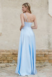 One Shoulder Satin Bridesmaid Dress with Pockets Formal Evening Prom Dresses Gowns