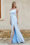 One Shoulder Satin Bridesmaid Dress with Pockets Formal Evening Prom Dresses Gowns