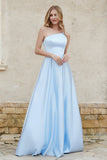 One Shoulder Satin Bridesmaid Dress with Pockets Formal Evening Prom Dresses Gowns
