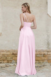 One Shoulder Satin Bridesmaid Dress with Pockets Formal Evening Prom Dresses Gowns
