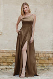 One Shoulder Satin Bridesmaid Dress with Pockets Formal Evening Prom Dresses Gowns