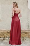 One Shoulder Satin Bridesmaid Dress with Pockets Formal Evening Prom Dresses Gowns