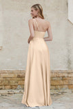 One Shoulder Satin Bridesmaid Dress with Pockets Formal Evening Prom Dresses Gowns