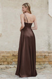 One Shoulder Satin Bridesmaid Dress with Pockets Formal Evening Prom Dresses Gowns