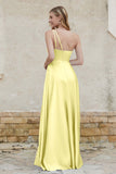 One Shoulder Satin Bridesmaid Dress with Pockets Formal Evening Prom Dresses Gowns