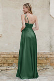 One Shoulder Satin Bridesmaid Dress with Pockets Formal Evening Prom Dresses Gowns