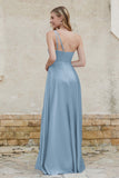 One Shoulder Satin Bridesmaid Dress with Pockets Formal Evening Prom Dresses Gowns