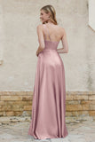 One Shoulder Satin Bridesmaid Dress with Pockets Formal Evening Prom Dresses Gowns