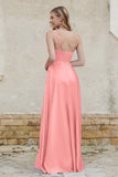 One Shoulder Satin Bridesmaid Dress with Pockets Formal Evening Prom Dresses Gowns