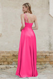 One Shoulder Satin Bridesmaid Dress with Pockets Formal Evening Prom Dresses Gowns