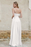 One Shoulder Satin Bridesmaid Dress with Pockets Formal Evening Prom Dresses Gowns