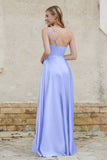 One Shoulder Satin Bridesmaid Dress with Pockets Formal Evening Prom Dresses Gowns