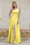 One Shoulder Satin Bridesmaid Dress with Pockets Formal Evening Prom Dresses Gowns