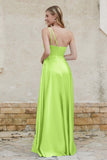 One Shoulder Satin Bridesmaid Dress with Pockets Formal Evening Prom Dresses Gowns