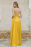 One Shoulder Satin Bridesmaid Dress with Pockets Formal Evening Prom Dresses Gowns