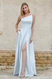 One Shoulder Satin Bridesmaid Dress with Pockets Formal Evening Prom Dresses Gowns