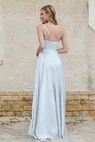One Shoulder Satin Bridesmaid Dress with Pockets Formal Evening Prom Dresses Gowns