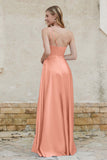 One Shoulder Satin Bridesmaid Dress with Pockets Formal Evening Prom Dresses Gowns