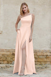 One Shoulder Satin Bridesmaid Dress with Pockets Formal Evening Prom Dresses Gowns