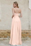 One Shoulder Satin Bridesmaid Dress with Pockets Formal Evening Prom Dresses Gowns