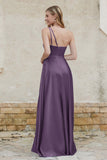 One Shoulder Satin Bridesmaid Dress with Pockets Formal Evening Prom Dresses Gowns