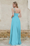One Shoulder Satin Bridesmaid Dress with Pockets Formal Evening Prom Dresses Gowns