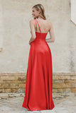 One Shoulder Satin Bridesmaid Dress with Pockets Formal Evening Prom Dresses Gowns