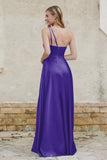 One Shoulder Satin Bridesmaid Dress with Pockets Formal Evening Prom Dresses Gowns