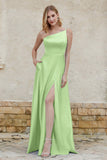 One Shoulder Satin Bridesmaid Dress with Pockets Formal Evening Prom Dresses Gowns