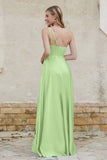 One Shoulder Satin Bridesmaid Dress with Pockets Formal Evening Prom Dresses Gowns