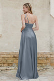 One Shoulder Satin Bridesmaid Dress with Pockets Formal Evening Prom Dresses Gowns