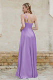 One Shoulder Satin Bridesmaid Dress with Pockets Formal Evening Prom Dresses Gowns