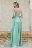 One Shoulder Satin Bridesmaid Dress with Pockets Formal Evening Prom Dresses Gowns