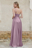 One Shoulder Satin Bridesmaid Dress with Pockets Formal Evening Prom Dresses Gowns