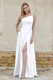 One Shoulder Satin Bridesmaid Dress with Pockets Formal Evening Prom Dresses Gowns