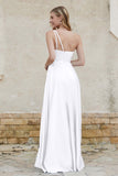 One Shoulder Satin Bridesmaid Dress with Pockets Formal Evening Prom Dresses Gowns