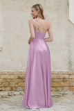 One Shoulder Satin Bridesmaid Dress with Pockets Formal Evening Prom Dresses Gowns