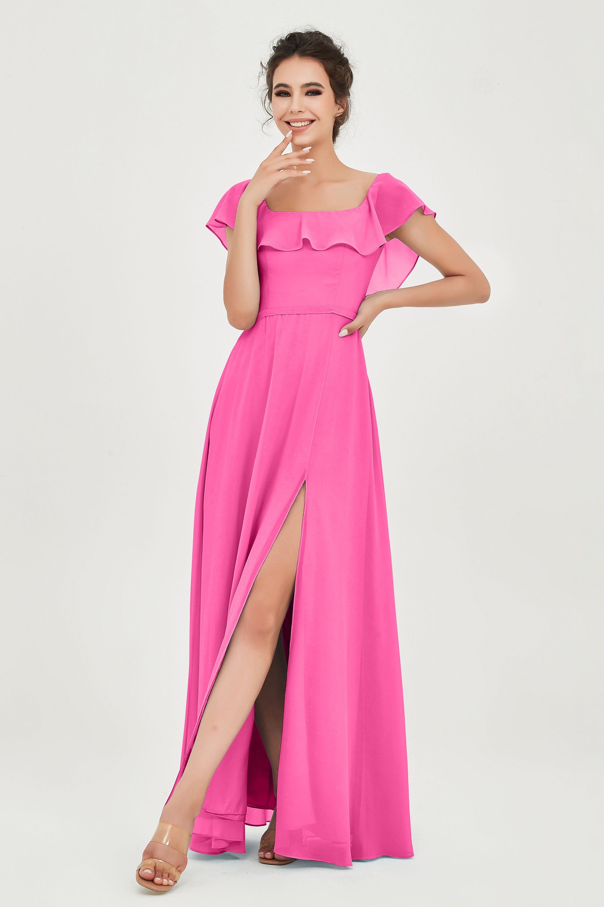 Classic Chiffon A Line Bridesmaid Dress Flutter Sleeves Formal Evening Prom Dresses Gowns